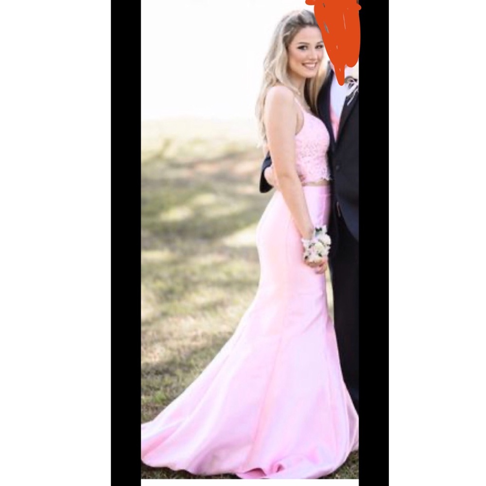 pink two piece prom dress